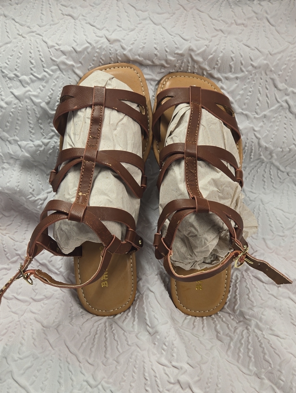 BAMBOO Brown Strappy Gladiator Sandals with Ankle Buckle